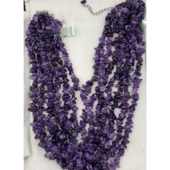 Ross & Simmons 16in Layered Amethyst Gemstone Necklace & Sterling Clasp 184.4g - Picture 2 of 5